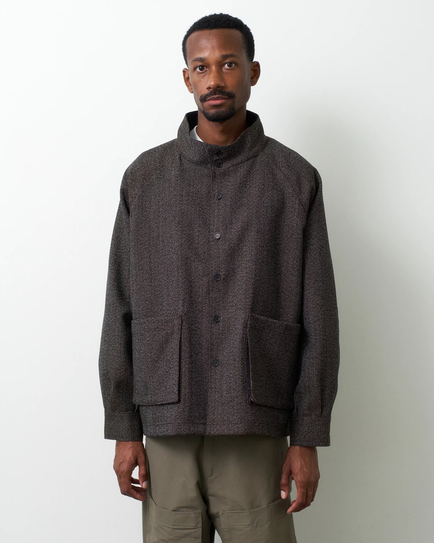 Funnel Shirt Jacket (Brown Shetland Wool Space Tweed)