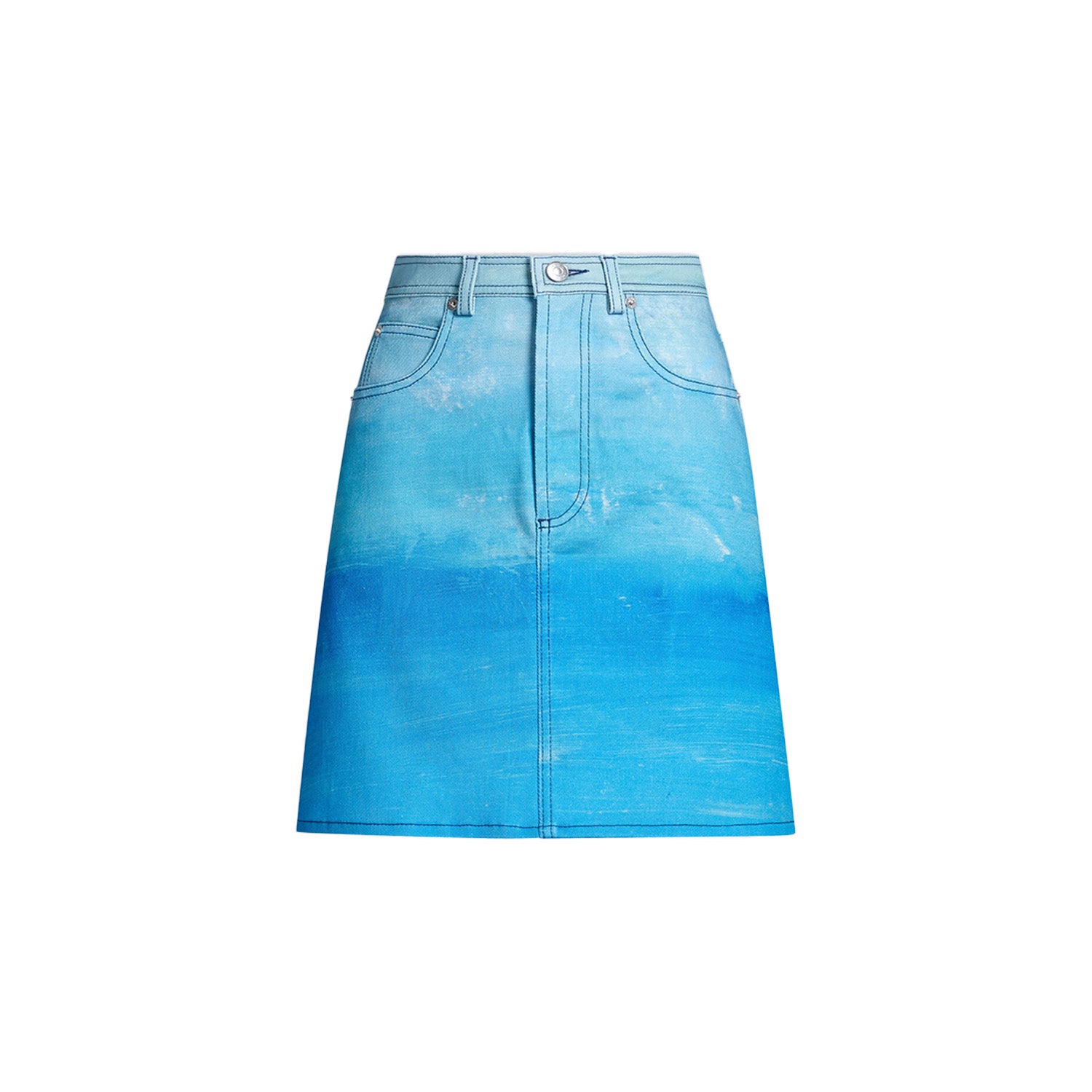 Blue Cotton Drill A-Line Skirt with Notte Giorno Print